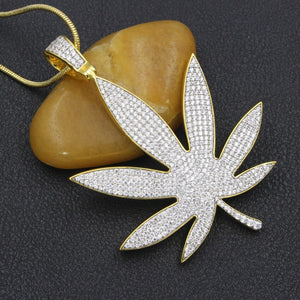 24K Gold/.925 Silver-plated Crazy Bling Large Leaf Chain Necklace
