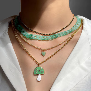 Green Faux Jade Shroom Stacked Necklace
