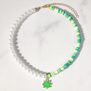 Stacked Leaf Pearl Necklace