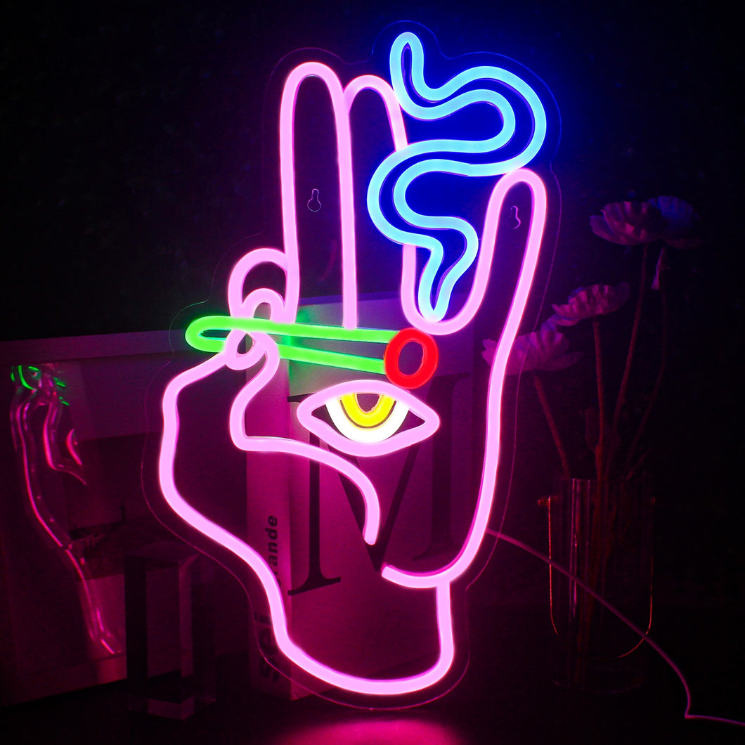 Smokie Hand All-Seeing Eye Neon Light