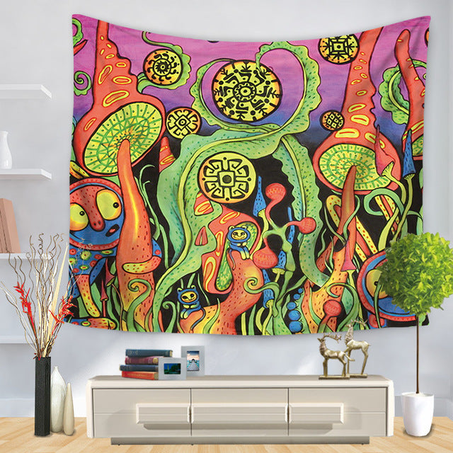 Funky Mushroom Patch Trippy Tapestry