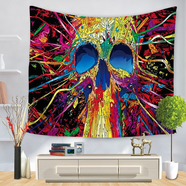 Vivid Skull Trippy Tapestry
