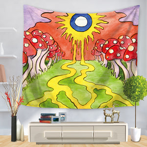 Vivid Sunny Mushroom Patch Trippy Tapestry