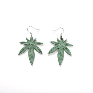 Leather Cannabis Leaf Vintage Earrings