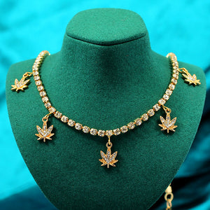 18K Gold Plated Collarbone Queen Leaf Bling Necklace