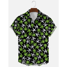 Load image into Gallery viewer, Skull Leaf Short Sleeve Collared Shirt

