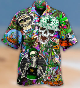 Skull Leaf Party Short Sleeve Collared Shirt