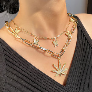 Butterfly Garden Leaf Stacked Necklace