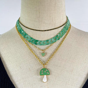 Green Faux Jade Shroom Stacked Necklace