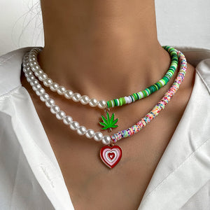 Stacked Leaf Pearl Necklace