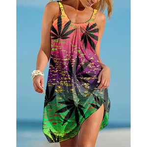 Sunset Leaf Comfort Casual Beach Fashion Leaf Dress