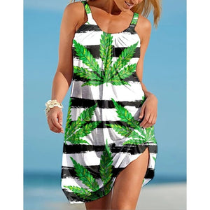 Moda Leaf Comfort Casual Beach Fashion Dress