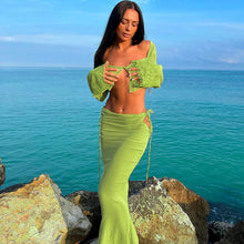 Load image into Gallery viewer, Green Goddess Sheer Lace Sleeve Mermaid Set
