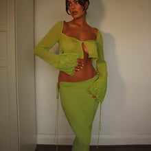 Load image into Gallery viewer, Green Goddess Sheer Lace Sleeve Mermaid Set
